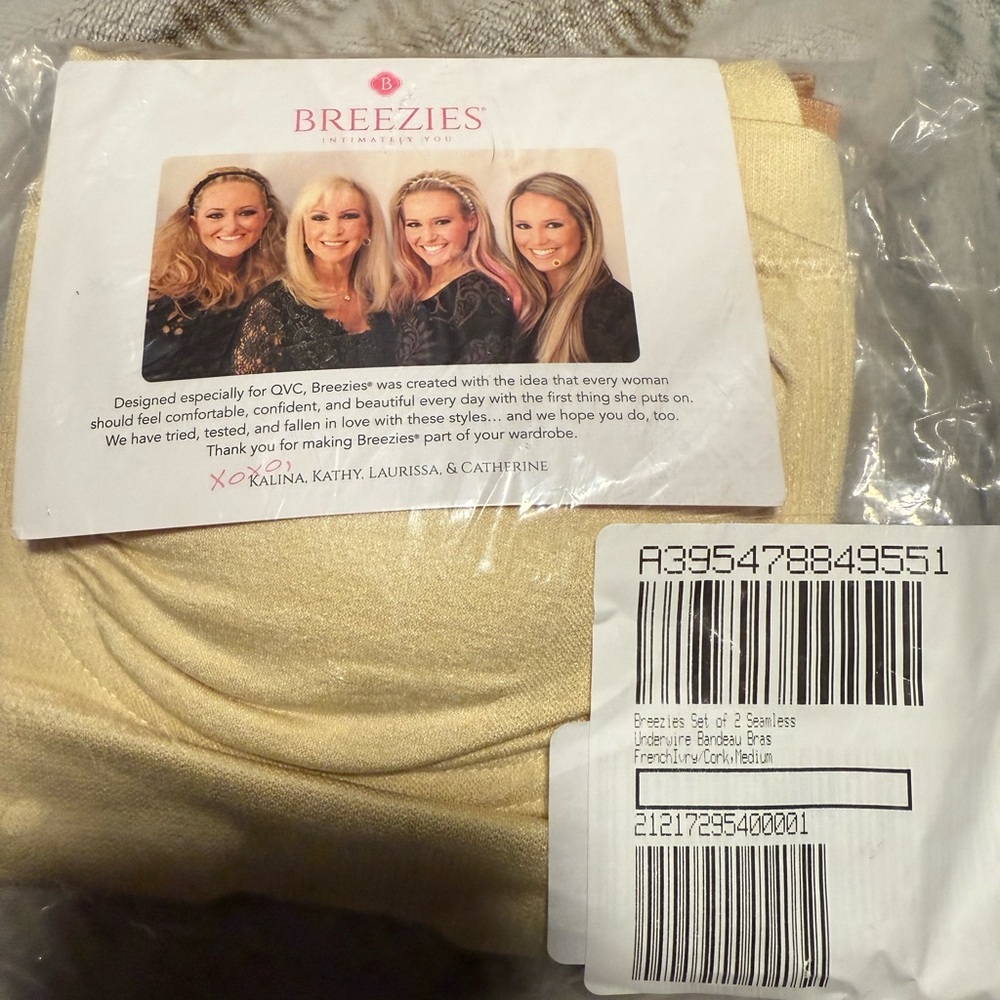 Breeziest set of 2 seamless underwire bandeau bras French ivory/cork